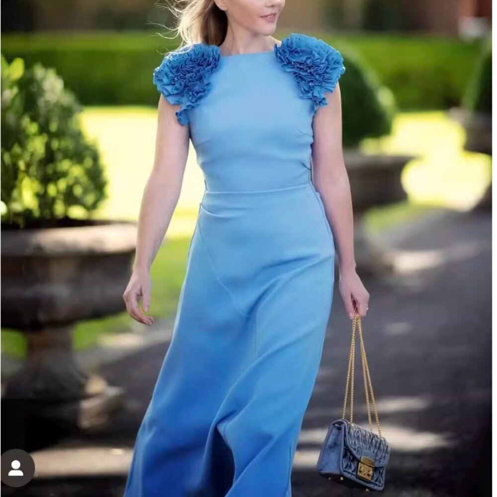 Rachel Gilbert Margot Drape Midi Dress 6/8/10 Blue Cocktail Event Wedding - Picture 5 of 9